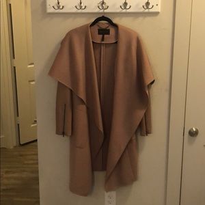 BCBGMaxAzria Draped Open Front Coat in Camel